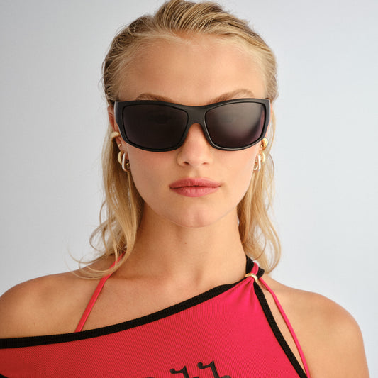 Outlawed Matte Black Uni-Sex Wrap Sunglasses | Aire