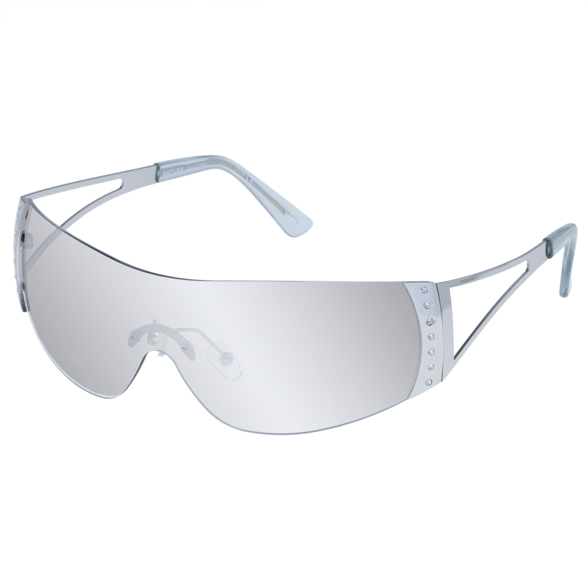 Saturn Silver Crystal Clear Female Wrap Sunglasses | Aire
