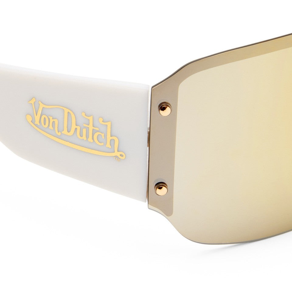 Tabloid Gold White Uni-Sex Wrap Sunglasses | Aire