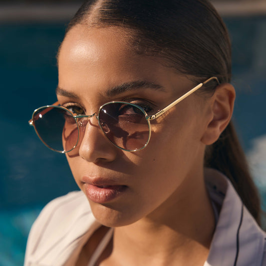 Rising Gold Tan Female Round Sunglasses | Aire