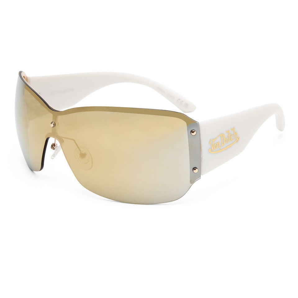Tabloid Gold White Uni-Sex Wrap Sunglasses | Aire