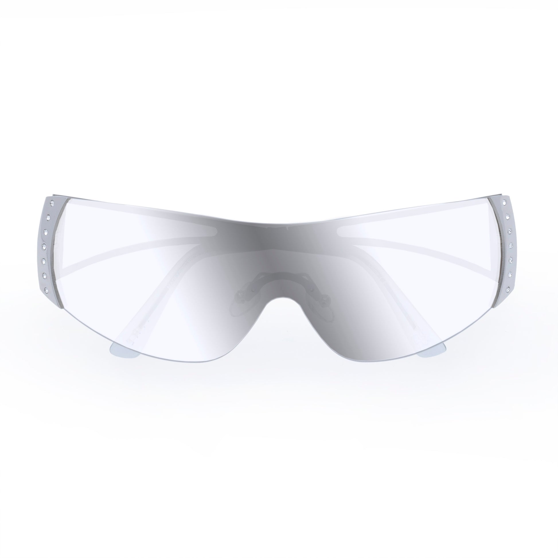 Saturn Silver Crystal Clear Female Wrap Sunglasses | Aire
