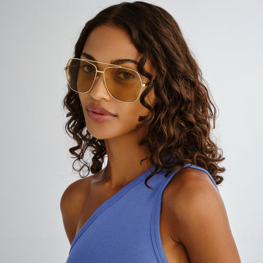 Celestine Gold Amber Tort Uni-Sex Aviator Sunglasses | Aire